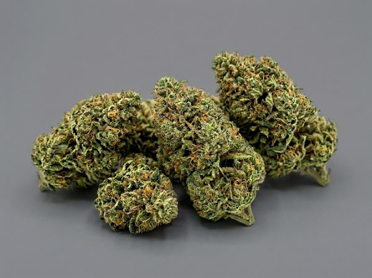 A group of cured buds on a grey studio ground