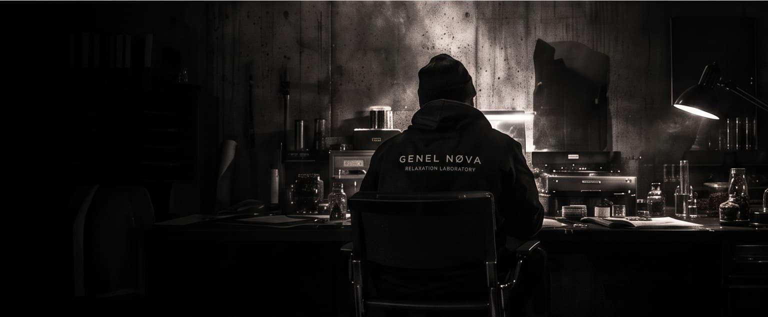 A figure in a Genel Nøva jacket working at the laboratory bench